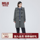 无印良品（MUJI）女式羊毛混牛角扣大衣长款连帽毛呢呢子外套秋冬季外衣女装 灰色 S (155/80A)
