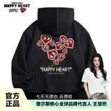 查尔斯桃心秋季新款宽松百搭潮流像素爱心Logo印花休闲连帽套头卫衣男女同款 黑色 M