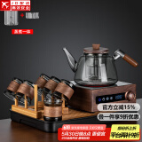 正扬电陶炉煮茶器胡桃木电茶炉玻璃泡茶蒸煮烧水壶功夫茶具套装家用小 胡举物手执如意六竹环+架长琴黑