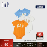 Gap婴儿春季LOGO纯棉连体衣儿童装404329开裆裤三件装 蓝橙白组合 80cm(9-18月)尺码偏小，选大一码
