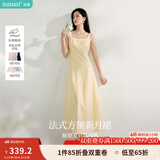 茵曼（INMAN）章若楠同款欧若风法式吊带连衣裙2025夏季新品女装淡鹅黄色裙子 浅黄色 (方领) XL