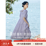 茵曼（INMAN）七七同款连衣裙2025夏女装新款田园纯棉提花方领A字泡泡袖蛋糕裙 紫色 M