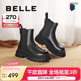 百丽（Belle）切尔西靴女商场同款黑色英伦皮靴短靴X2G2DDD3 黑色-绒里 34 (220mm)