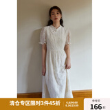 独束大码女装【爱的圆舞曲】系列新中式绣花旗袍连衣裙微胖mm夏季 杏仁米-长款 L