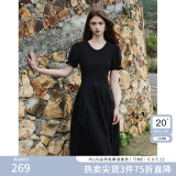 范思蓝恩夏季腰精裙气质收腰无袖背心连衣裙女夏季新款海边度假显瘦裙 黑色-有袖 XL