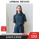 UR2025秋季新款女装复古做旧纽扣短袖牛仔衬衫UYU850037 蓝色 L