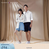 TOMMY HILFIGER【休闲纯棉】春夏季男女商务正装通勤条纹纯色长袖衬衣衬衫外套 【条纹绣标衬衫】-深灰白条纹7I3 M （推荐：135-150斤）