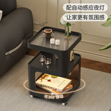 航轩世家床头柜小型家用卧室创意床边柜现代简约收纳架子铁艺移动边几 【升级款黑色】玻璃桌面+感应灯带+360°万向轮 35cm