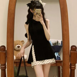 邦帛世连衣裙无袖夏季辣妹套装波点半身裙小清新半身裙黑色气质开叉上衣 气质波点套装裙【黑】 M （建议95-105斤）