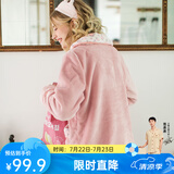 芬腾 珊瑚绒睡衣女冬季加厚法兰绒开衫加绒休闲秋冬款家居服套装 粉桔 L