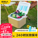 原始人 保温箱冰块冷藏箱户外露营旅行车载冰桶商用摆摊钓鱼小型便携 卡其13L-冰盒*2+冰袋*12