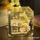 贝乐迪香槟玫瑰永生花积木盆栽DIY拼装玩具520情人节送男女孩生日礼物 【醇香悦色】花间咖啡机+镜面盒