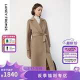 朗姿冬新款女装简约洋气中长款水波纹羊毛双面毛呢外套大衣 浅米色2 L