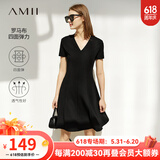 AMII法式复古a字连衣裙女夏季新款赫本风显瘦V领修身裙子 黑色 175/96A/XXL