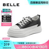 百丽（Belle）小白鞋女鞋商场款厚底增高一脚蹬单鞋透气休闲鞋U8N1DAM3预售 黑色 36 (230mm)