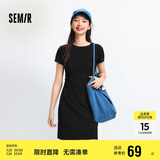 森马（Semir）连衣裙女圆领收腰弹力针织裙2025夏刺绣休闲短裙辣妹109325114001