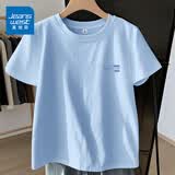 真维斯（Jeanswest）简约短袖女士夏季衣服2026新款纯棉百搭宽松半袖体恤女装显瘦t恤 天蓝 渐层蓝条_K M