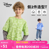 迪士尼（DISNEY）童装儿童男童针织假两件长袖T恤打底衫上衣25春DB311AA08绿150