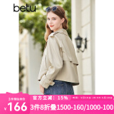 百图betu女装2023秋季新款风衣经典英伦风气质翻领短款风衣女2308T56 卡其色 L