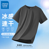 真维斯（Jeanswest）轻薄款冰丝t恤男士网眼速干运动体恤衫夏季宽松纯色凉感男装衣服Q 中灰（ZS纯色） 2XL (175) 推荐160-180斤左右
