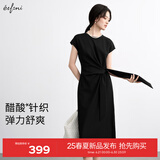 伊芙丽（eifini）伊芙丽2025夏季新款连身裙醋酸针织裙子宽松舒适连衣裙收腰t恤裙 黑色现货 M