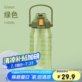 希乐tritan水杯男女大容量运动健身户外水壶带吸管杯子塑料杯1.5L青色