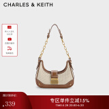 CHARLES&KEITH拼接链条月亮包腋下包单肩包包女包生日礼物CK2-40271053 Chocolate巧克力色 S