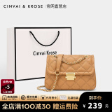 CinvaiKrose【阿Sa蔡卓妍同款】官网包包女包2025新款斜挎包单肩包菱格链条包 浅棕色-CK女包生日礼物送女友