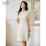 初申新中式短袖连衣裙女复古盘扣设计国风优雅气质旗袍裙子S141Q1373