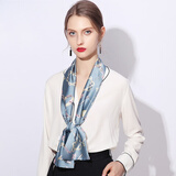 达芬奇密码 春夏装饰丝巾细窄长条缎面小领巾女印花长丝带百搭生日礼物实用 珠光宝气 朦胧蓝