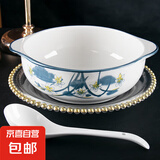 陶瓷双耳碗新款大号家用防烫釉下彩水煮鱼大菜盆好看汤碗配白汤勺 水仙花 2件套 10.5英寸双耳碗1个装+汤勺1只