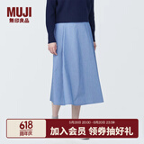 无印良品 MUJI 女式不易起皱平纹宽摆裙 长半身裙女款裙子半裙 BE1T5C4S 藏青色条纹 L (165/70A)