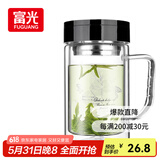 富光双层玻璃杯商务泡茶杯子 大容量男女耐热办公水杯带把黑色320ml