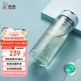 希诺（HEENOOR） 抗菌玻璃杯女士双层水杯隔热便携简约透明家用带滤网泡茶花茶杯 蓝色 340ml