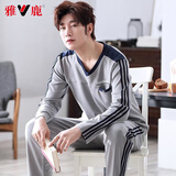 雅鹿双面纯棉男士睡衣秋冬季青年长袖长袖大码宽松家居服睡衣男套装 5568主图 4XL 180-200斤