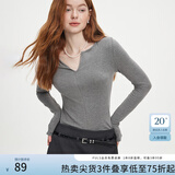 范思蓝恩秋季V领套头百搭长袖针织T恤女秋季2024新款通勤修身针织衫上衣 高级灰 M