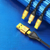 领臣 数据线三合一PD100W快充一拖三镀金头适用苹果iphoneType-c\/安卓手机充电器线 1.2米