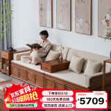 溪木工坊罗汉床新中式储物实木沙发床大尺寸仿古禅意老榆木家具 2.5米罗汉床+垫子+炕桌
