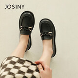 卓诗尼乐福鞋女春秋季单鞋百搭豆豆鞋法式粗跟小皮鞋女鞋黑色37