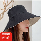 防晒双面渔夫帽女夏季遮脸大帽檐遮阳帽防太阳帽子鱼夫折叠 黑色米色
