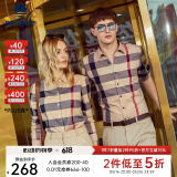 Navigare意大利小帆船情侣装长袖衬衫男女同款格子衬衣春季休闲格纹花寸衫 中卡其/灰(女款） XL 码