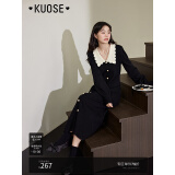 阔色（kuose）黑色小香风针织长袖连衣裙女秋冬季穿搭新款毛衣裙长裙子 黑色8003 L