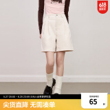 乐町灯芯绒复古休闲中短裤冬季新款A字版型女生休闲裤 米白 XS