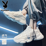 花花公子（PLAYBOY）老爹鞋男鞋2025夏季鞋子男士休闲鞋男厚底增高透气运动鞋 白色 42