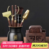 不拙茶道六君子套装功夫茶具配件茶夹子茶勺茶艺摆件茶具配件三件套 6-福运文泽茶道+黑檀木杯垫组