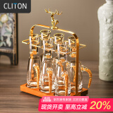 CLITON金箔高档水晶白酒杯分酒器礼盒套装一口杯二两小酒杯烈酒杯6杯6壶