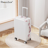 CaptainTony行李箱女pc铝框拉杆箱男可上飞机旅行箱包登机箱万向轮密码箱皮箱 珍珠白-热卖款 20英寸 -国际标准登机箱