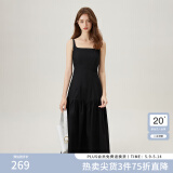 范思蓝恩腰精裙系列 白色无袖吊带连衣裙女夏法式领证小白裙2048 黑色 M