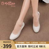 金利来（Goldlion）女鞋坡跟皮鞋时尚圆头牛皮浅口一脚蹬单鞋女 G662320016米白38