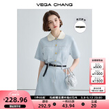 VEGA CHANG法式茶歇连衣裙女2025夏季新款高级感气质小个子显瘦赫本风长裙子 baby蓝（短款） M